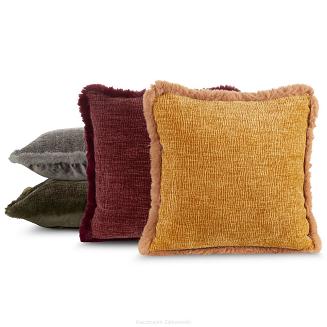 Poszewka dekoracyjna BLANCA 45x45 Eurofirany oliwkowa szenil i welwet futerko na brzegach