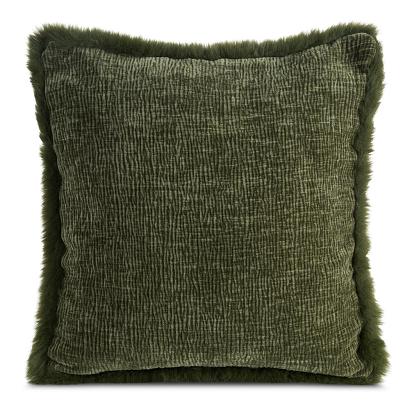 Poszewka dekoracyjna BLANCA 45x45 Eurofirany oliwkowa szenil i welwet futerko na brzegach