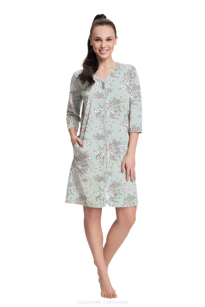 Szlafrok damski LUNA kod 390 zielony w różowe kwiaty