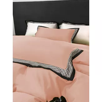 Pościel 160x200 jednobarwna pudrowy róż wzorzysta plisa falbana