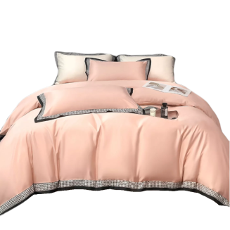 Pościel 160x200 jednobarwna pudrowy róż wzorzysta plisa falbana