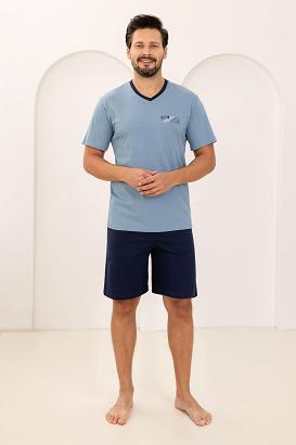 Piżama męska REGINA kod 504  niebieska krótkie rękawy i spodnie