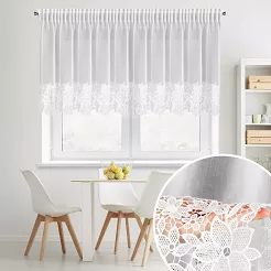 Firana gotowa na taśmie ARTEMIDA 400x80 Eurofirany biała z etaminy kwiatowa aplikacja na dole