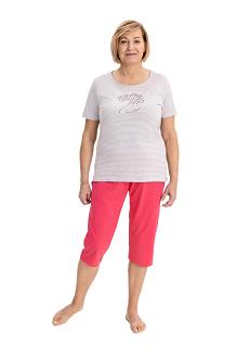 Piżama damska REGINA kod 732 szary melanż paseczki malinowa