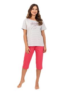 Piżama damska REGINA kod 732 szary melanż paseczki malinowa