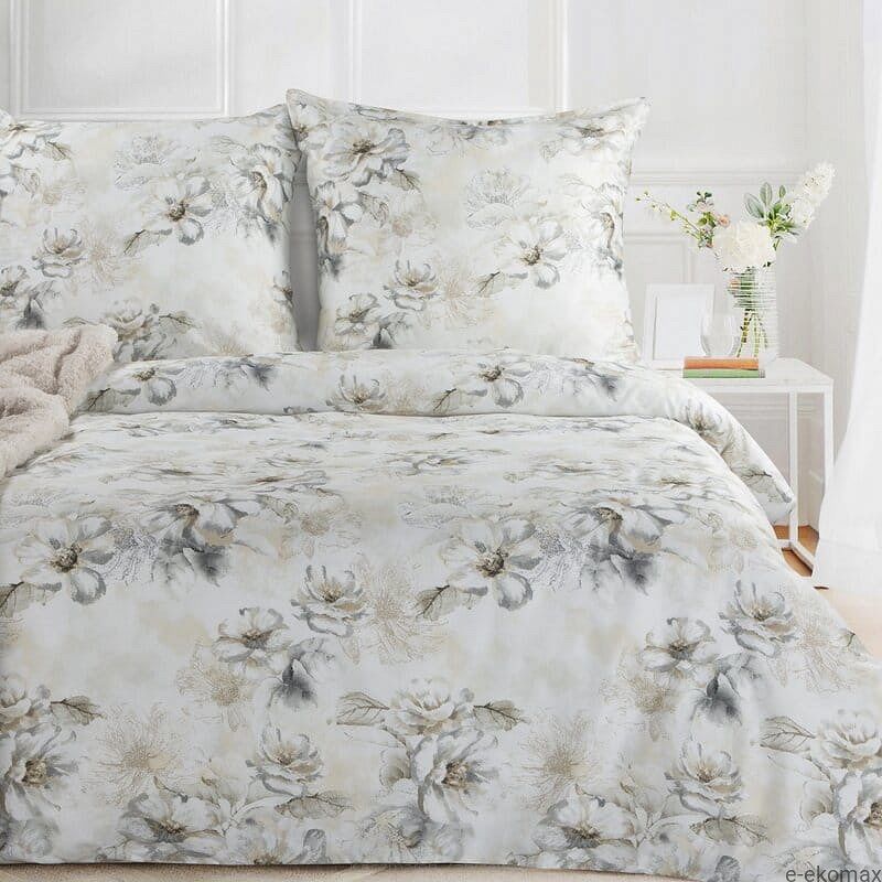 Pościel satynowa SPRING 160x200 Eurofirany szara beżowa nostalgiczne kwiaty