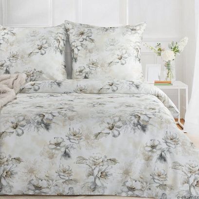 Pościel satynowa SPRING 160x200 Eurofirany szara beżowa nostalgiczne kwiaty