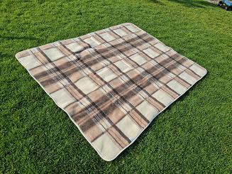 Koc wełniany żakardowy 160x200 krata kremowy brązowy