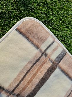 Koc wełniany żakardowy 160x200 krata kremowy brązowy