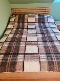 Koc wełniany żakardowy 160x200 krata kremowy brązowy