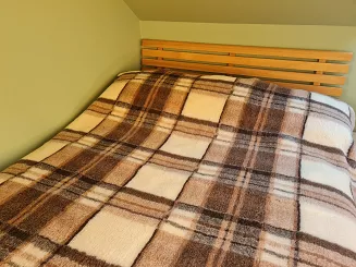 Koc wełniany żakardowy 160x200 krata kremowy brązowy