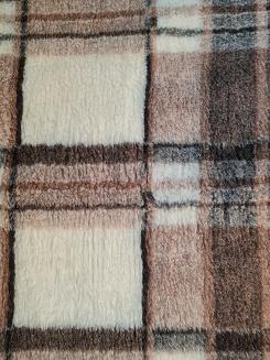 Koc wełniany żakardowy 160x200 krata kremowy brązowy