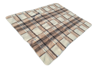 Koc wełniany żakardowy 160x200 krata kremowy brązowy