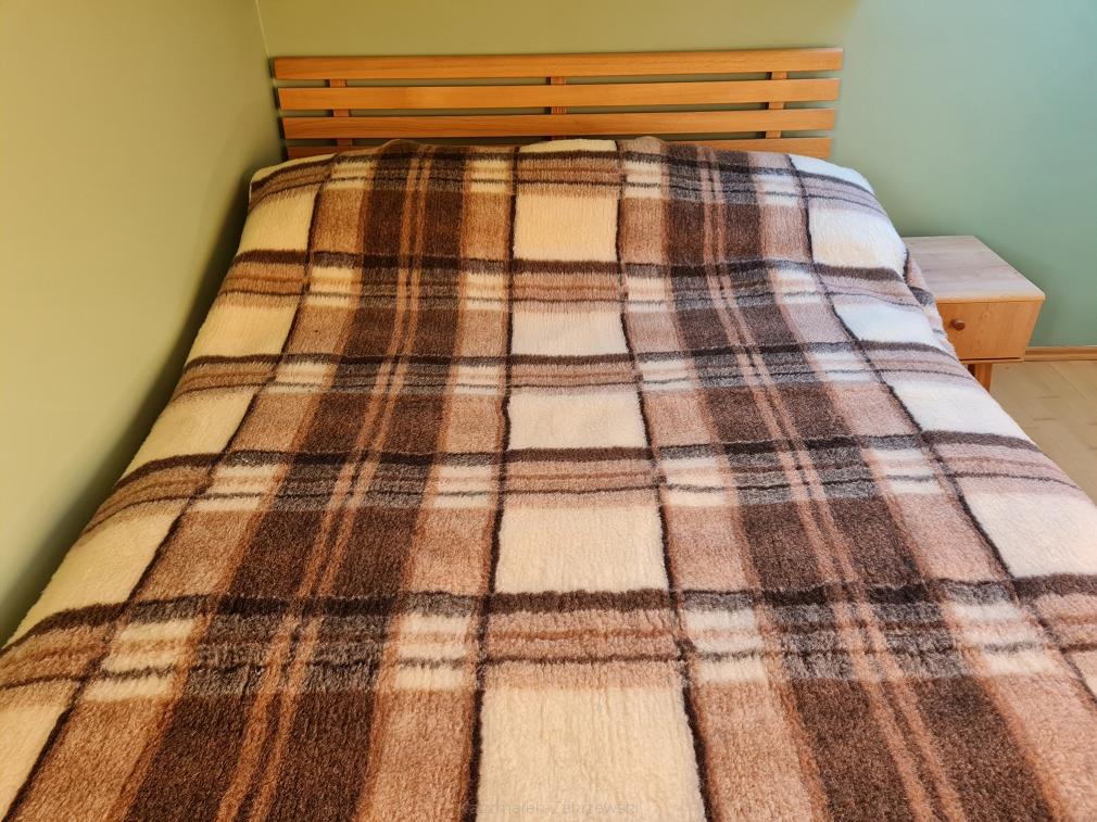 Koc wełniany żakardowy 160x200 krata kremowy brązowy