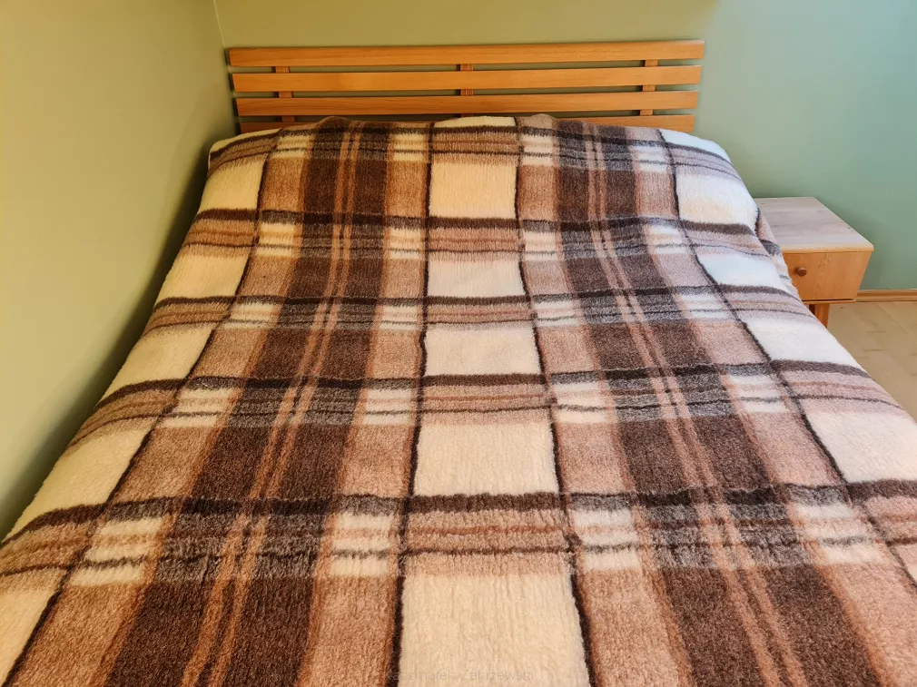 Koc wełniany żakardowy 160x200 krata kremowy brązowy