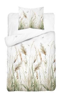 Pościel bawełniana 140x200 Detexpol biała zielone beżowe polne trawy