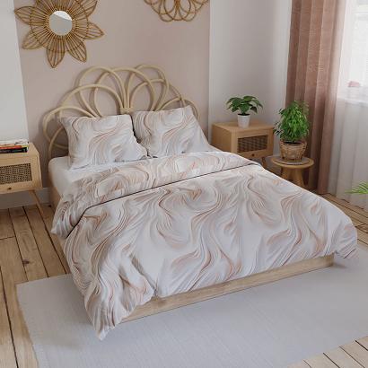 Komplet pościeli CALM z bawełny satynowej 160x200 biała beżowa szara wzór a'la fale