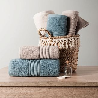 Ręcznik bawełniany NAOMI 50x90 niebieski z bordiurą w trójwymiarowe paski