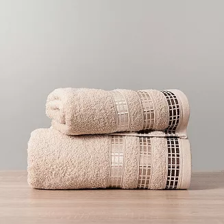 Ręcznik bawełniany LUXURY 70x140 beżowy z bordiurą w geometryczne pasy