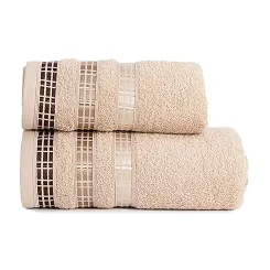 Ręcznik bawełniany LUXURY 70x140 beżowy z bordiurą w geometryczne pasy