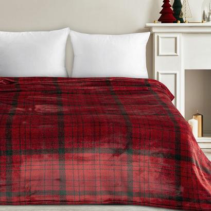 Koc świąteczny narzuta KRATA1 150x200 Eurofirany czerwony ciemnozielony w kratę