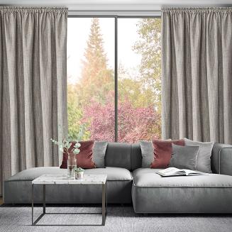 Zasłona gotowa na taśmie MUSCAT 140x270 Eurofirany szarobeżowy ciemny