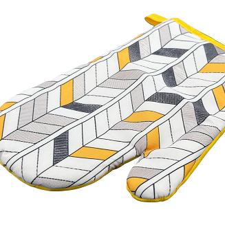 Rękawice kuchenne 18x27 z magnesem 2 szt. białe musztardowe geometryczny wzór