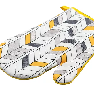 Rękawice kuchenne 18x27 z magnesem 2 szt. białe musztardowe geometryczny wzór