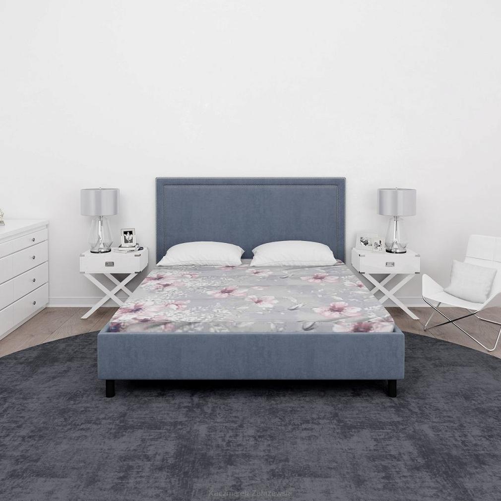 Prześcieradło z kory 160x200 kwiaty duże różowe na szarym tle