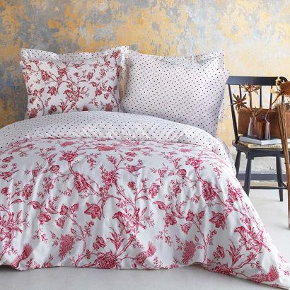 Pościel satyna bawełniana ROSE BLANC 160x200 biała różowa kropki kwiaty