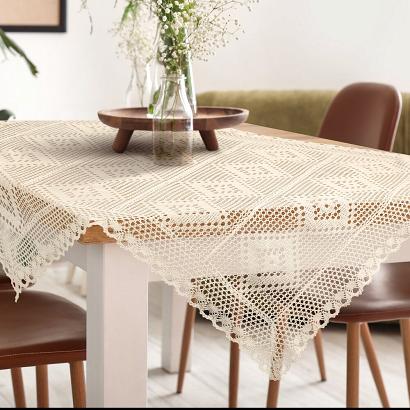 Obrus dekoracyjny OLIVIA 85x85 Eurofirany jasnobeżowy ażurowy