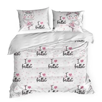Pościel bawełniana dziecięca KID 160x200 D91 baletnica + grochy