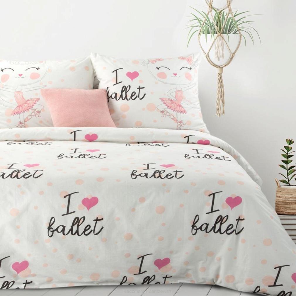 Pościel bawełniana dziecięca KID 160x200 D91 baletnica + grochy