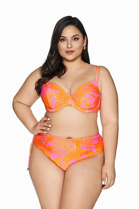 Strój kąpielowy góra biustonosz full cup 214 różowy pomarańczowy w liście