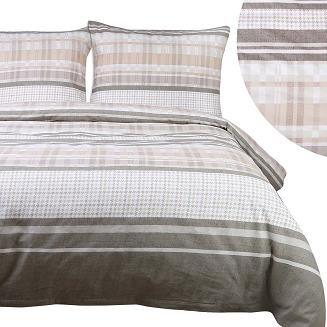 Pościel bawełniana COTTONLOVE 180x200 beżowa brązowa dekoracyjne pasy i krata