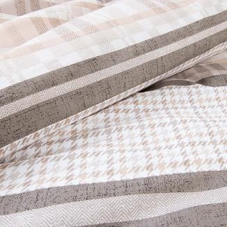 Pościel bawełniana COTTONLOVE 180x200 beżowa brązowa dekoracyjne pasy i krata