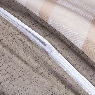 Pościel bawełniana COTTONLOVE 180x200 beżowa brązowa dekoracyjne pasy i krata