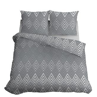 Pościel satynowa 160x200 szara srebrna geometryczny wzór