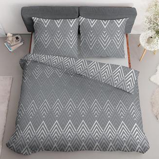 Pościel satynowa 160x200 szara srebrna geometryczny wzór