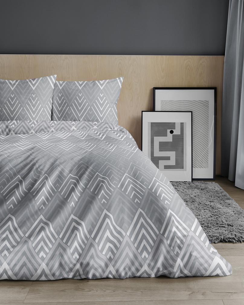 Pościel satynowa 160x200 szara srebrna geometryczny wzór