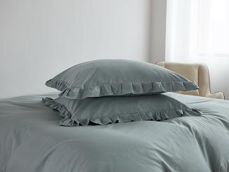 Pościel satyna bawełniana 160x200 Ruffy Premium szałwiowa z falbanką