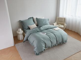 Pościel satyna bawełniana 160x200 Ruffy Premium szałwiowa z falbanką