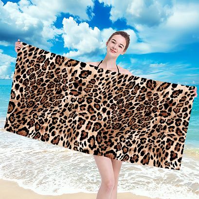 Ręcznik plażowy 100x180 beżowy czarny panterka