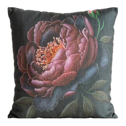 Poszewka dekoracyjna LEN 45x45 Eurofirany czarna różowa kwiat peonii