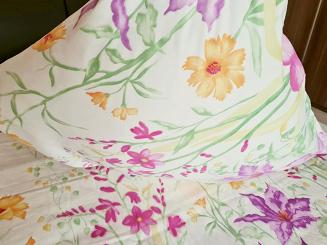 Pościel flanelowa 160x200 kwietna łąka ecru wielokolorowa
