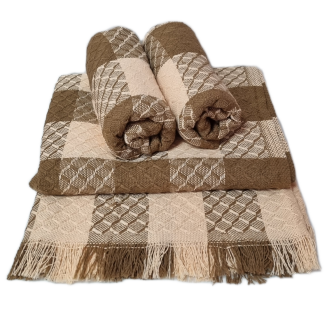 Komplet dekoracyjny narzuta 160x205 + 2x 60x160 PEPITKA-KRATKA camel wanilia