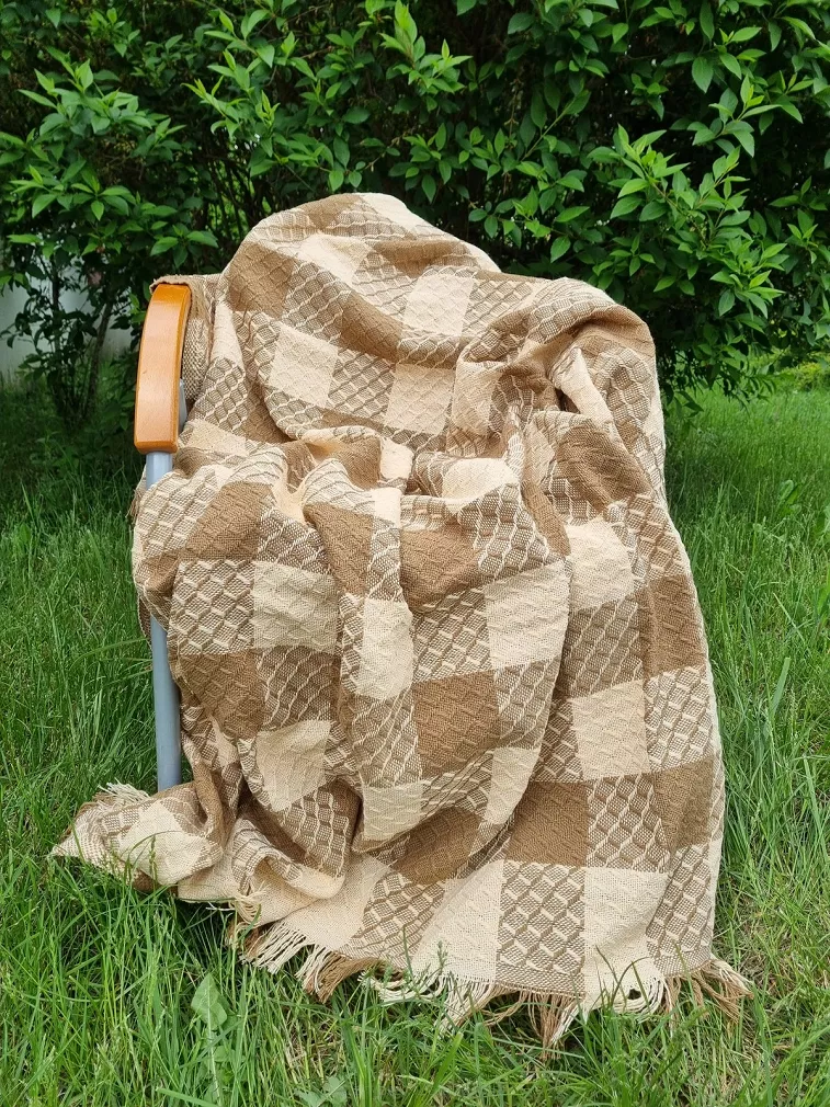 Komplet dekoracyjny narzuta 160x205 + 2x 60x160 PEPITKA-KRATKA camel wanilia