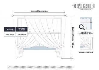 Firana gotowa na taśmie EMPORIO II 400x150 biała z pomponami