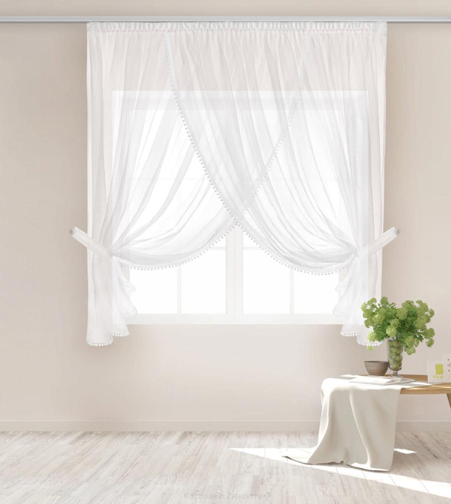 Firana gotowa na taśmie EMPORIO II 400x150 biała z pomponami