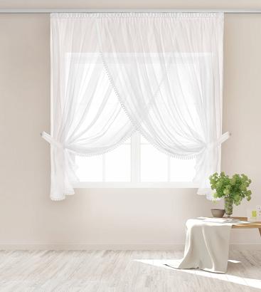 Firana gotowa na taśmie EMPORIO II 400x150 biała z pomponami